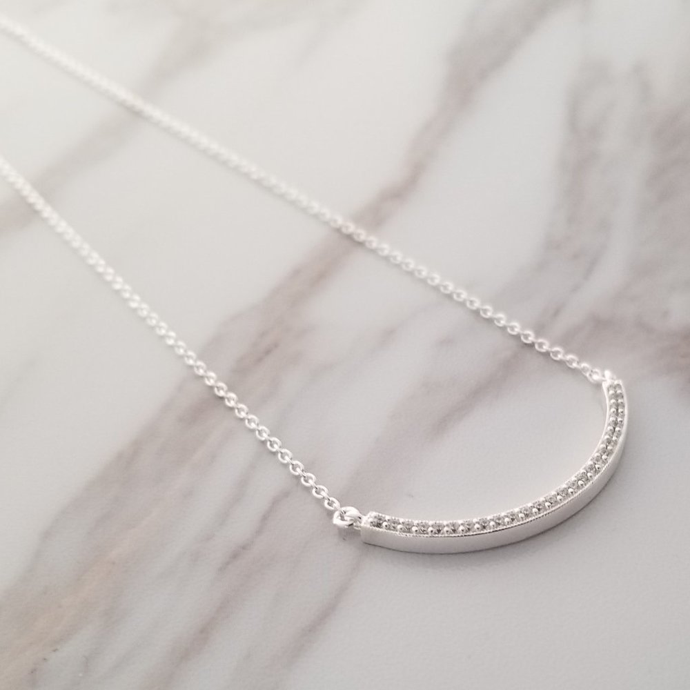 925 Sterling Silver Curvy CZ Bar with Chain
